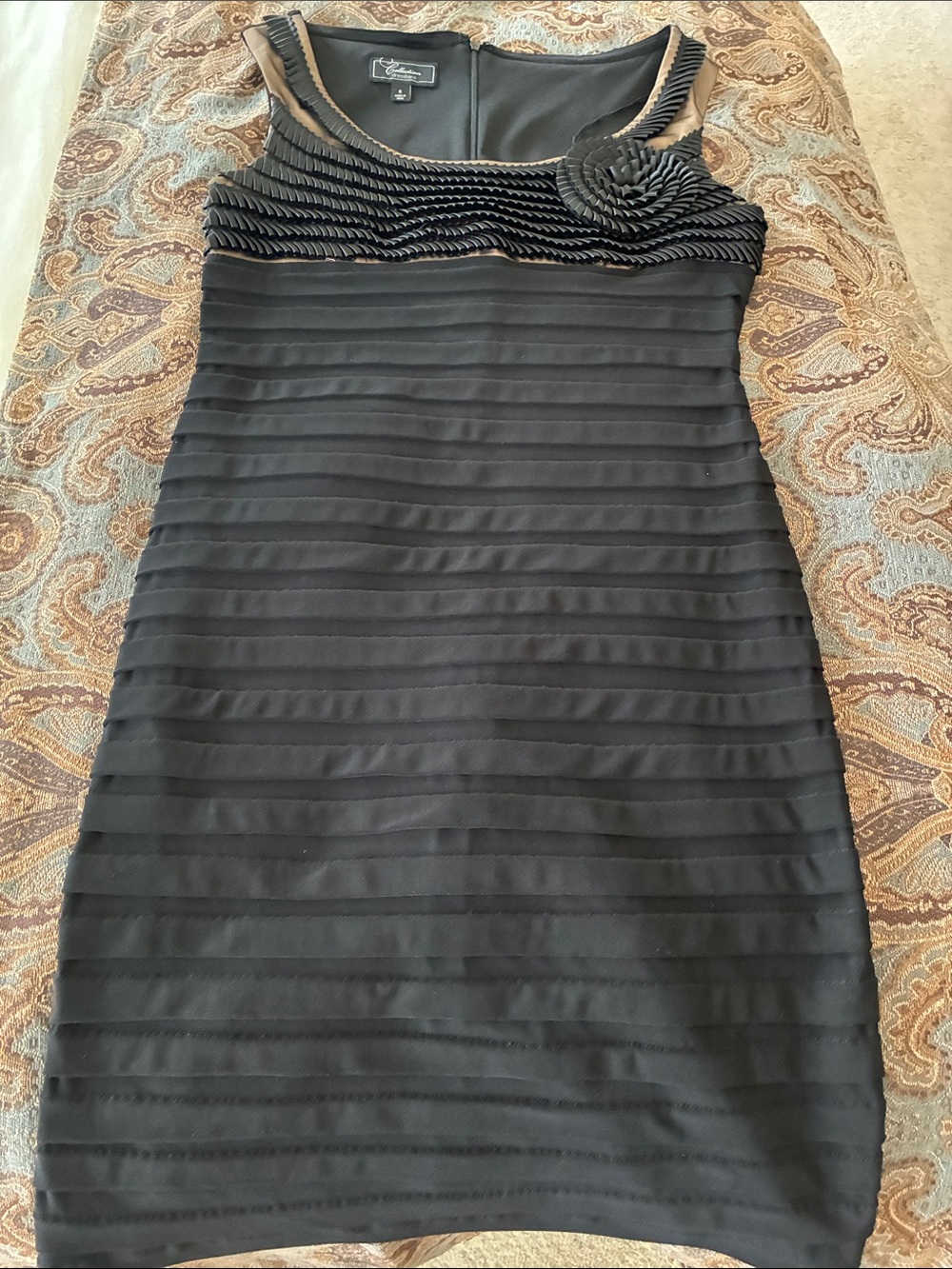 Dress Barn Black Pleated Sheath with Rosette Detail